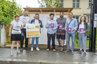 v.l.n.r.: Heidi Schmitt, Andreas Koseak (Foodsharing), Art Julius Aurel (Ideengeber), Valentin Gritsch (Foodsharing), Christian Pailer (Jugend am Werk), Christopher Lindmayr, Leonie Groihofer (Umweltamt) © Stadt Graz / Fischer